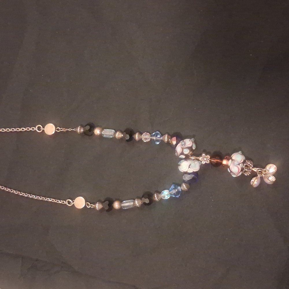 Handcrafted Blue and Black Beaded Pendant Necklace